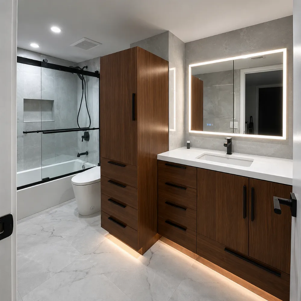 Full bathroom remodel with custom vanity, Miami