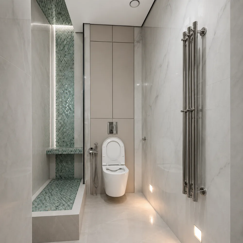 Walk-in shower with built-in bench, Miami